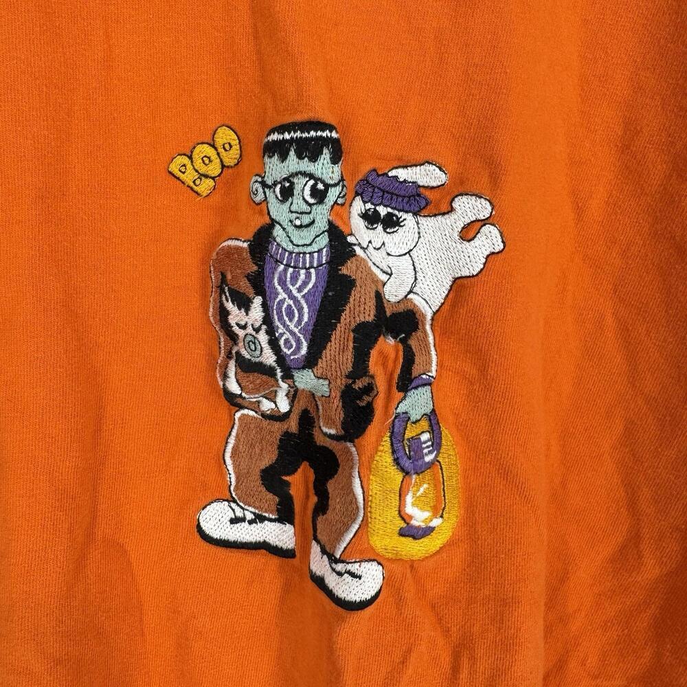 Vintage 90s y2k Halloween shirt top orange 3/4 sleeve frankenstein ghost spooky - Picture 3 of 6